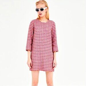 Zara TRF Collection Multi-Color Tweed Mini Dress Size M Fringed Pink